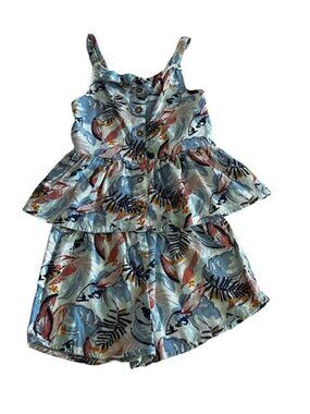 Vince Camuto Girls Tropical Print Two Piece Outfit Size 10 Linen Blend